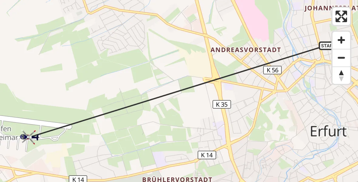 Flugroute Polizeihubschrauber Erfurt - Erfurt-Weimar Flughafen, 18 September 2026, 11:04