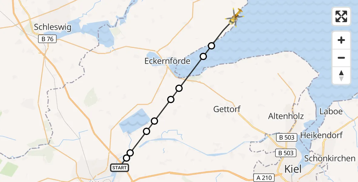 Flugroute Ambulanzhubschrauber Schacht-Audorf - Waabs, 18 September 2026, 11:04