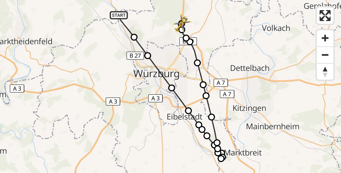 Flugroute Rettungshubschrauber Thüngersheim - Estenfeld, 18 September 2026, 11:06