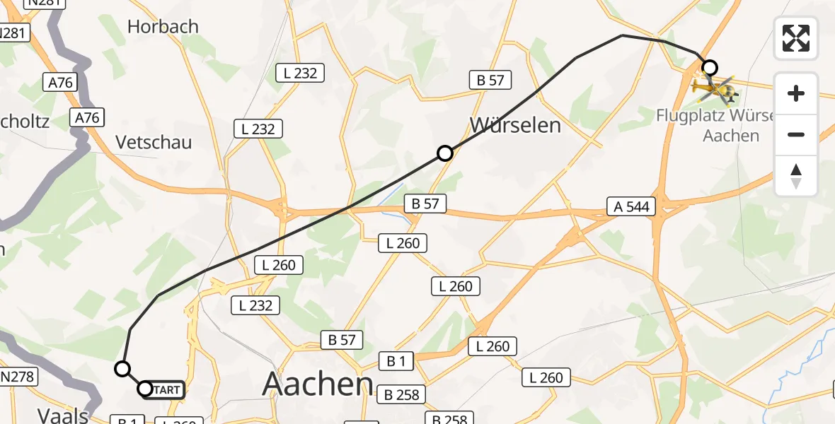 Flugroute Rettungshubschrauber Aachen Hospital - Aachen-Merzbrück Flughafen, 18 September 2026, 11:08