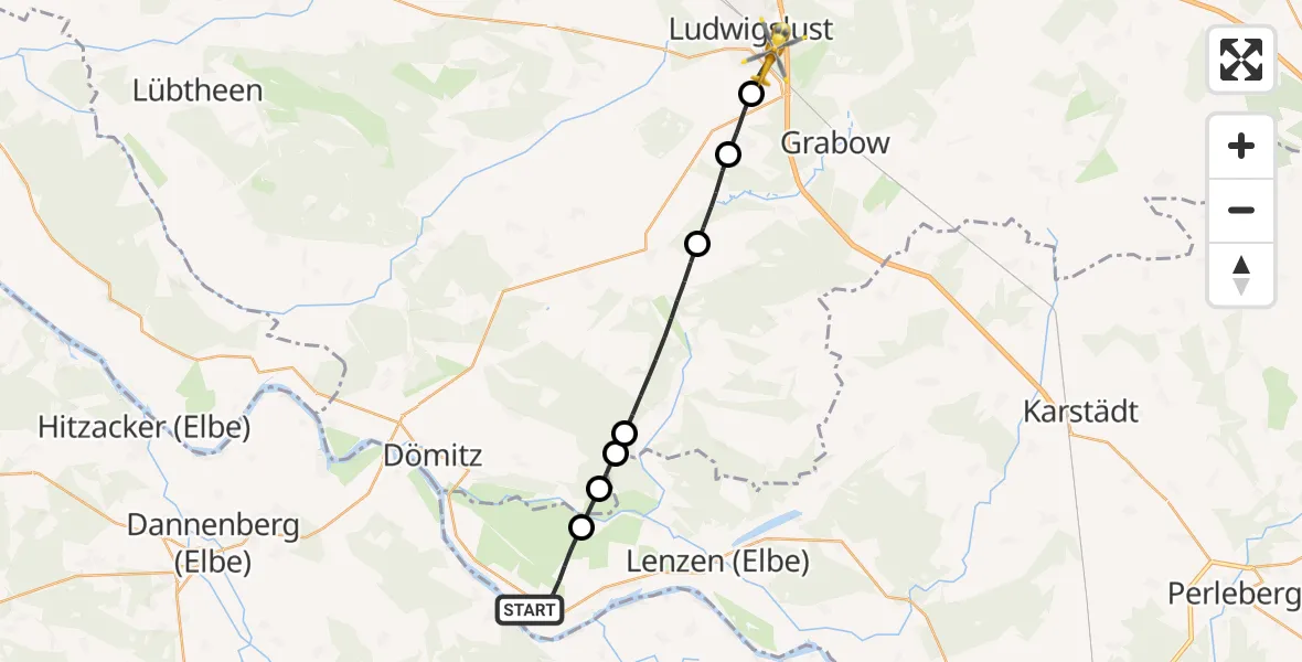 Flugroute Rettungshubschrauber Lenzerwische - Ludwigslust, 18 September 2026, 11:08