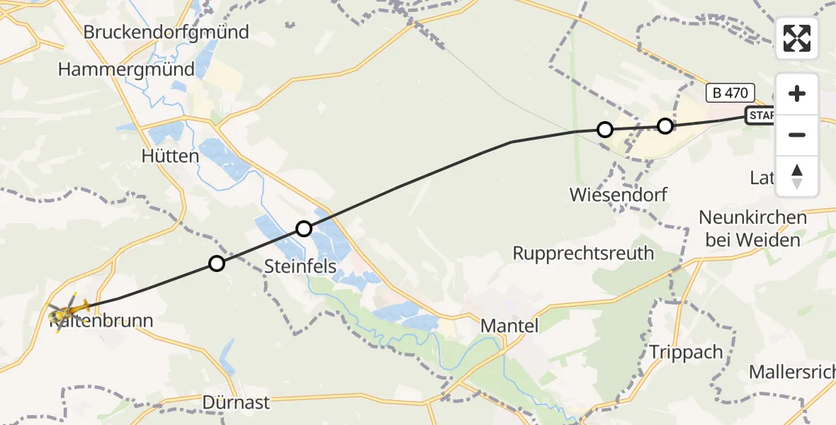 Flugroute Ambulanzhubschrauber Weiden i.d.OPf. - Weiherhammer, 18 September 2026, 11:10