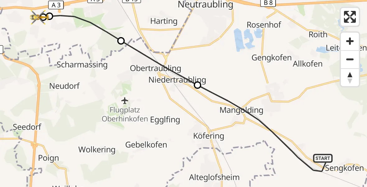 Flugroute Rettungshubschrauber Mintraching - DRF Air Rescue Station Regensburg / Regensburg University Hospital, 18 September 2026, 11:12