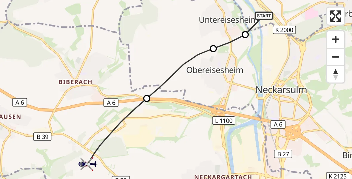Flugroute Polizeihubschrauber Bad Friedrichshall - Heilbronn, 18 September 2026, 11:14