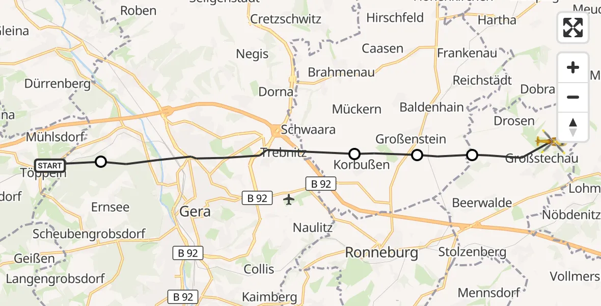 Flugroute Rettungshubschrauber Kraftsdorf - Löbichau, 18 September 2026, 11:15