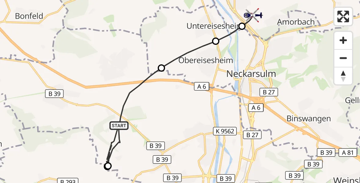 Flugroute Polizeihubschrauber Heilbronn - Bad Friedrichshall, 18 September 2026, 11:20