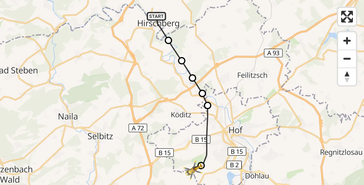 Flugroute Rettungshubschrauber Hirschberg - Hof-Plauen Flughafen, 18 September 2026, 11:27
