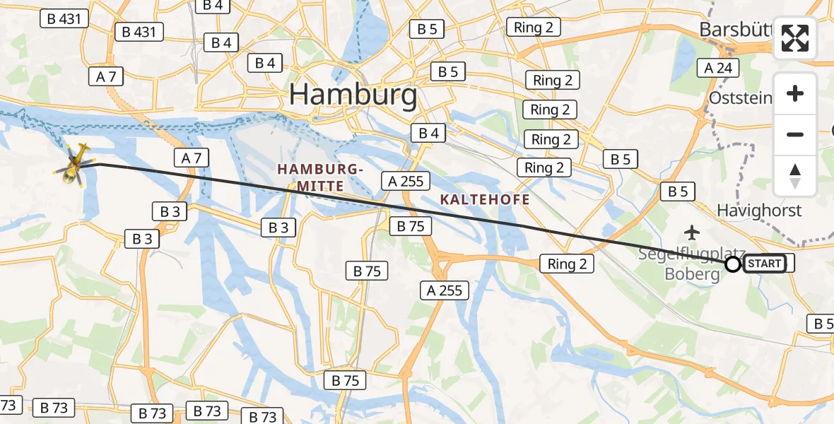 Flugroute Rettungshubschrauber Christoph Hansa ADAC Hubschrauberlandeplatz - Hamburg, 18 September 2026, 11:31