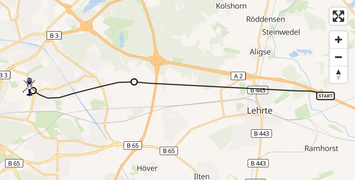 Flugroute Polizeihubschrauber Lehrte - Hannover Luftrettung Hubschrauberlandeplatz (Christoph 4), 18 September 2026, 11:32
