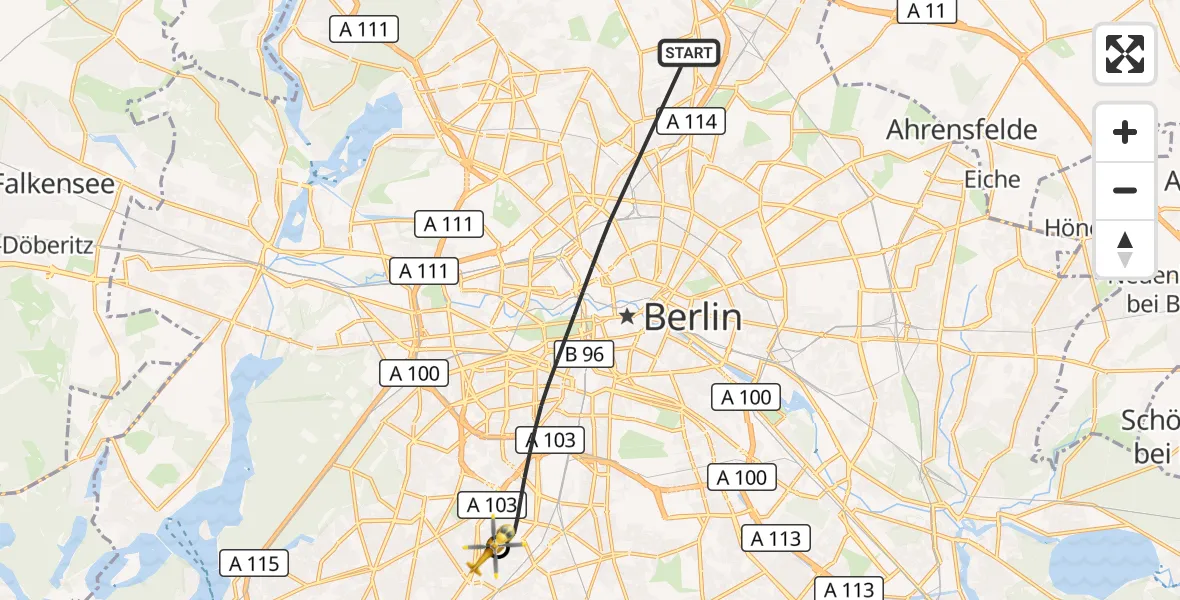 Flugroute Rettungshubschrauber Berlin - Charité Clinic Benjamin Franklin Campus, 18 September 2026, 11:34
