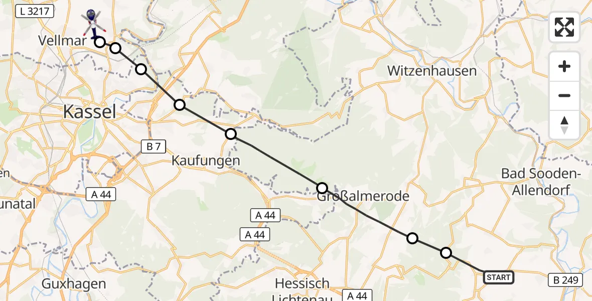Flugroute Polizeihubschrauber Meißner - Fuldatal, 18 September 2026, 11:43