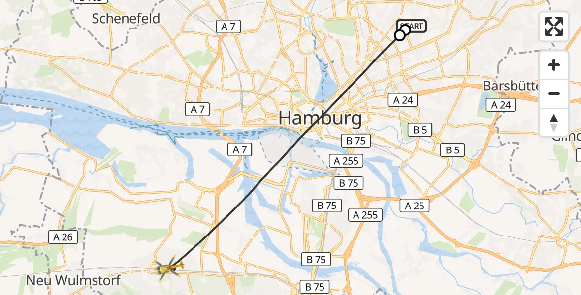 Flugroute Rettungshubschrauber Hamburg Military Hospital - Hamburg, 18 September 2026, 11:44
