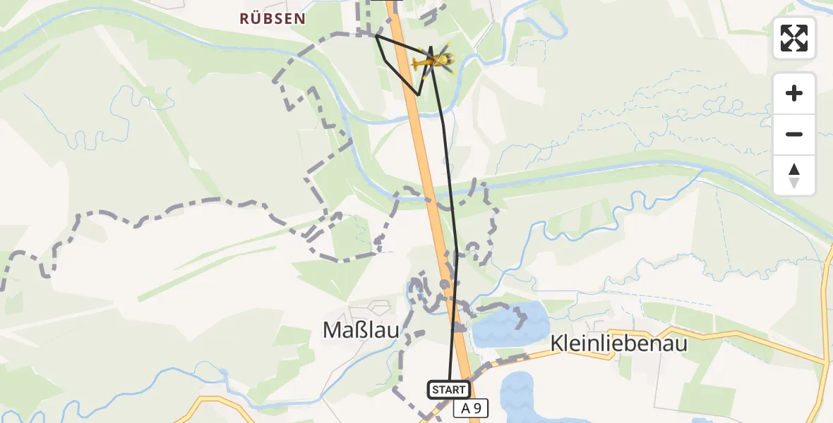 Flugroute Rettungshubschrauber Schkeuditz - Schkeuditz, 18 September 2026, 11:44