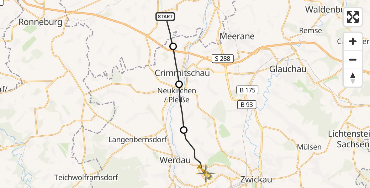 Flugroute Rettungshubschrauber Ponitz - Werdau, 18 September 2026, 11:50