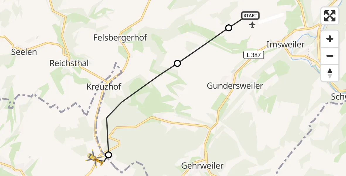 Flugroute Rettungshubschrauber Rockenhausen - Niederkirchen, 18 September 2026, 11:55