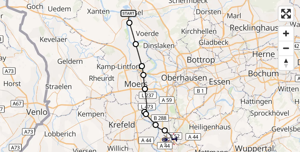 Flugroute Polizeihubschrauber Wesel - Düsseldorf Flughafen, 18 September 2026, 11:57