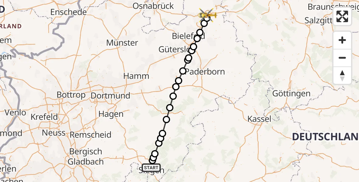 Flugroute Ambulanzhubschrauber Siegen - Bad Oeynhausen, 18 September 2026, 12:03
