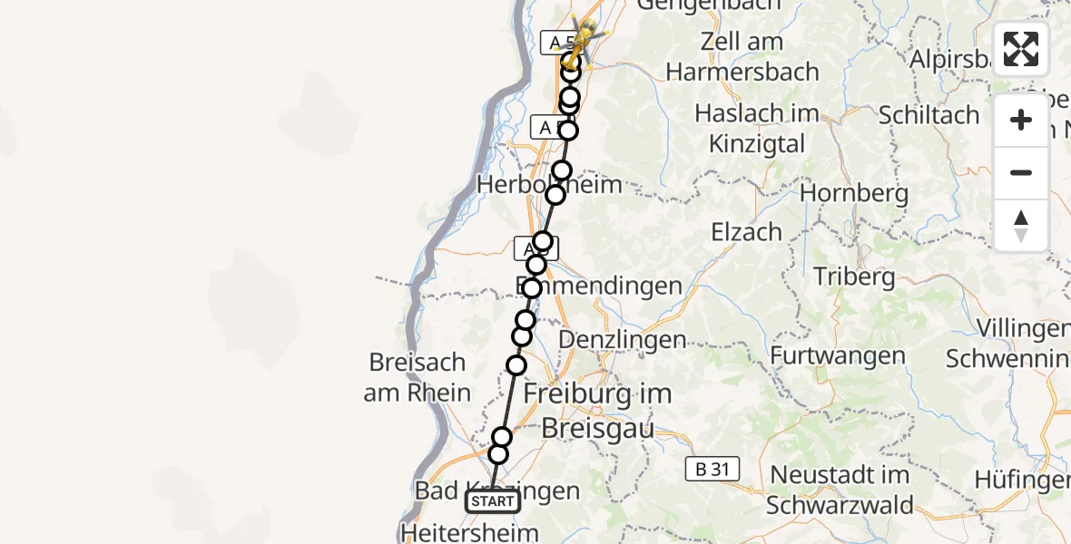 Flugroute Rettungshubschrauber Bad Krozingen - Lahr Flughafen, 18 September 2026, 12:05