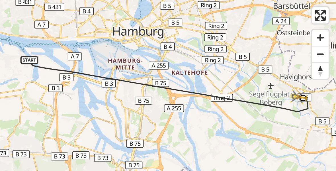 Flugroute Rettungshubschrauber Hamburg - Christoph Hansa ADAC Hubschrauberlandeplatz, 18 September 2026, 12:13