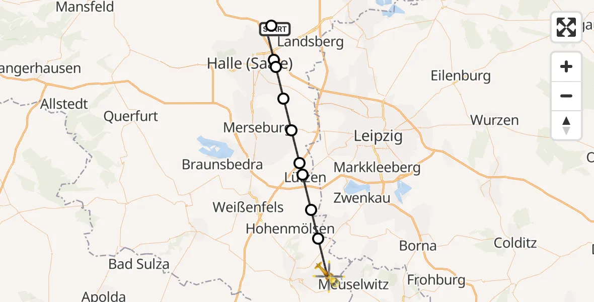 Flugroute Rettungshubschrauber Halle-Oppin Flugplatz - Elsteraue, 18 September 2026, 12:15