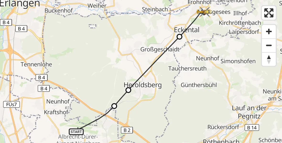 Flugroute Ambulanzhubschrauber Flughafen Nuremberg - Eckental, 18 September 2026, 12:24
