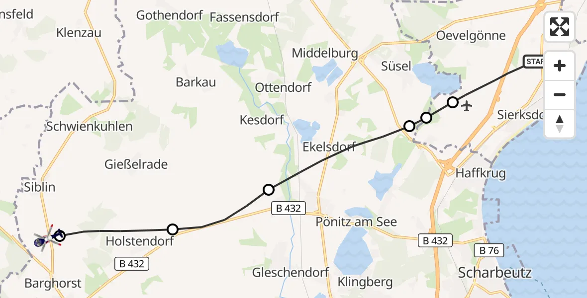 Flugroute Polizeihubschrauber Sierksdorf - Christoph 12 Luftrettungszentrum, 18 September 2026, 12:27
