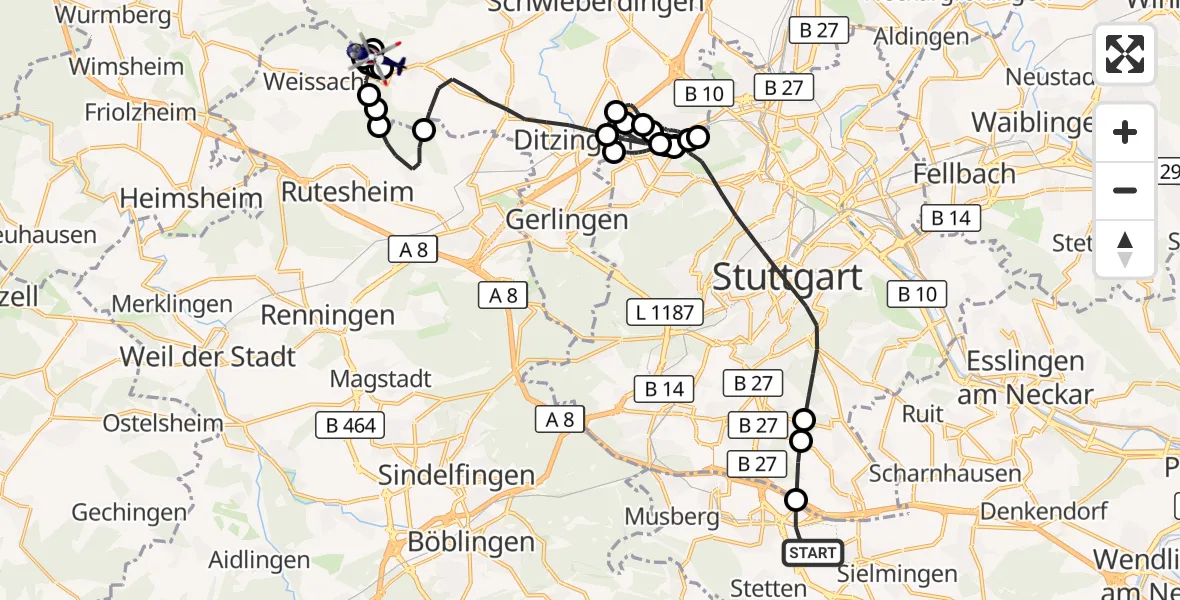 Flugroute Polizeihubschrauber Flughafen Stuttgart - Ditzingen, 18 September 2026, 12:31