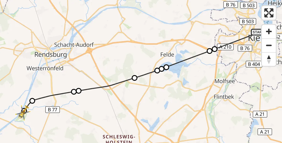 Flugroute Ambulanzhubschrauber Kiel - Rendsburg-Schachtholm Flugplatz, 18 September 2026, 12:35