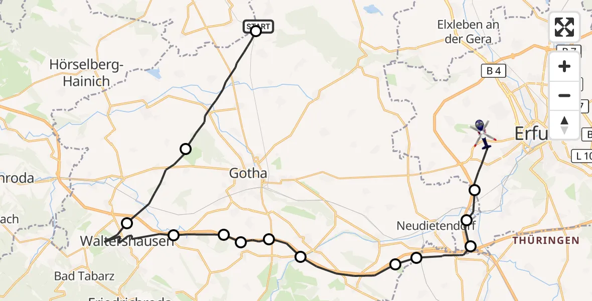 Flugroute Polizeihubschrauber Tonna - Erfurt-Weimar Flughafen, 18 September 2026, 12:38