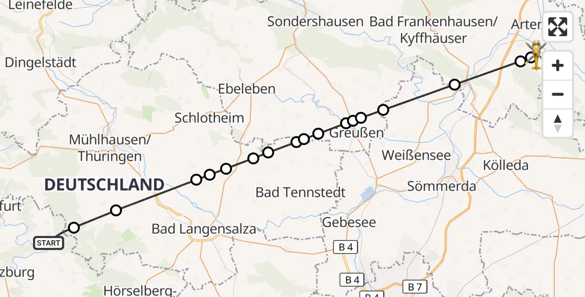 Flugroute Rettungshubschrauber Amt Creuzburg - Gehofen, 18 September 2026, 12:45