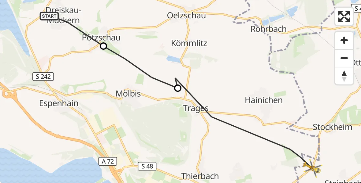 Flugroute Rettungshubschrauber Großpösna - Bad Lausick, 18 September 2026, 12:49