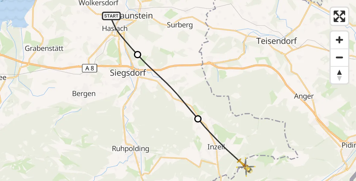Flugroute Rettungshubschrauber Traunstein - Schneizlreuth, 18 September 2026, 12:52