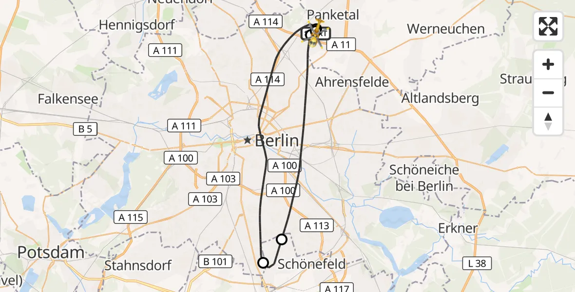 Flugroute Rettungshubschrauber Helios Clinic Berlin-Buch - Helios Clinic Berlin-Buch, 18 September 2026, 12:58