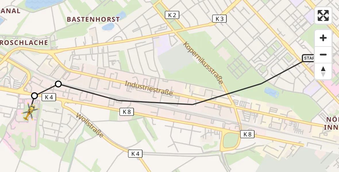 Flugroute Rettungshubschrauber Ludwigshafen am Rhein - Ludwigshafen Accident Hospital, 18 September 2026, 13:07