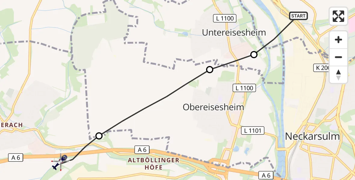 Flugroute Polizeihubschrauber Bad Friedrichshall - Heilbronn, 18 September 2026, 13:09