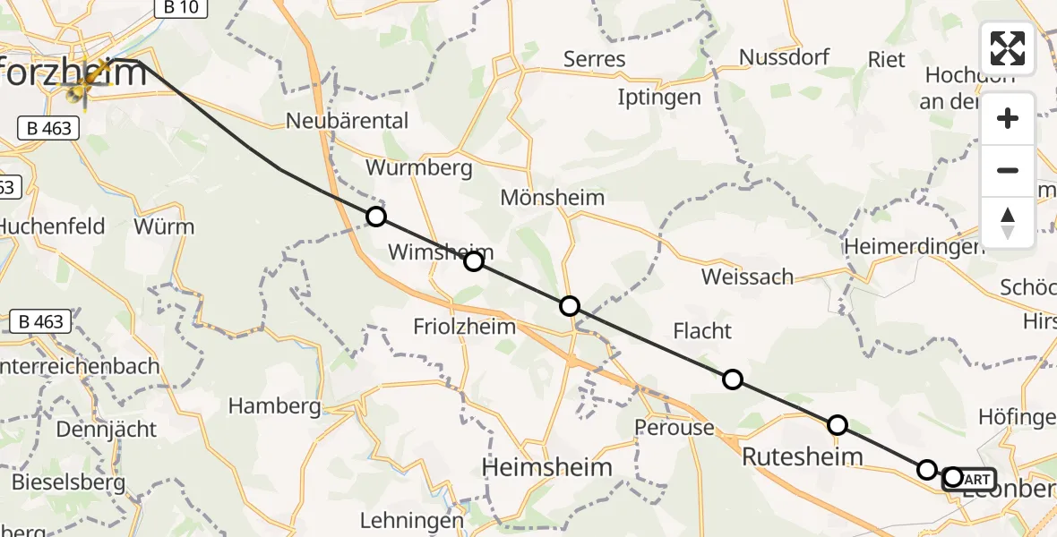 Flugroute Rettungshubschrauber Leonberg Hospital - Pforzheim, 18 September 2026, 13:10