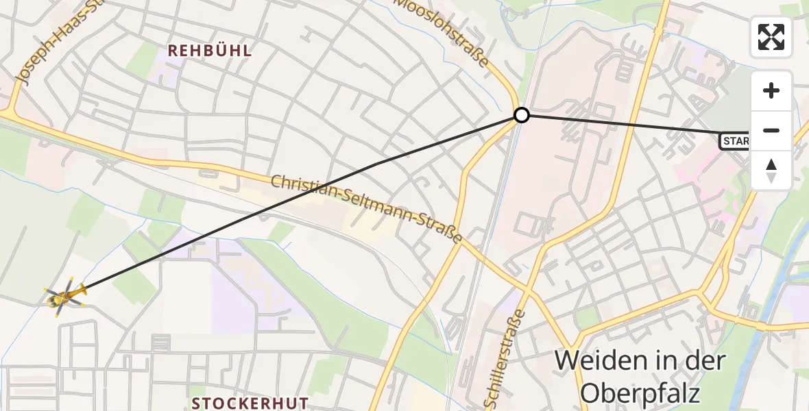 Flugroute Ambulanzhubschrauber Weiden Hospital - Weiden i.d.OPf., 18 September 2026, 13:11