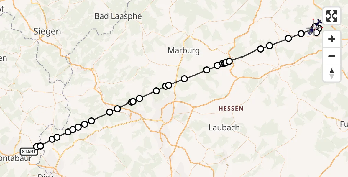 Flugroute Polizeihubschrauber Steinefrenz - Schwarzenborn, 18 September 2026, 13:14