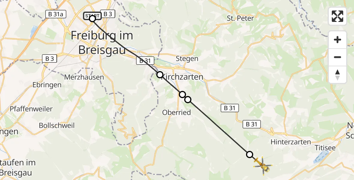 Flugroute Ambulanzhubschrauber Freiburg im Breisgau Flugplatz - Hinterzarten, 18 September 2026, 13:19
