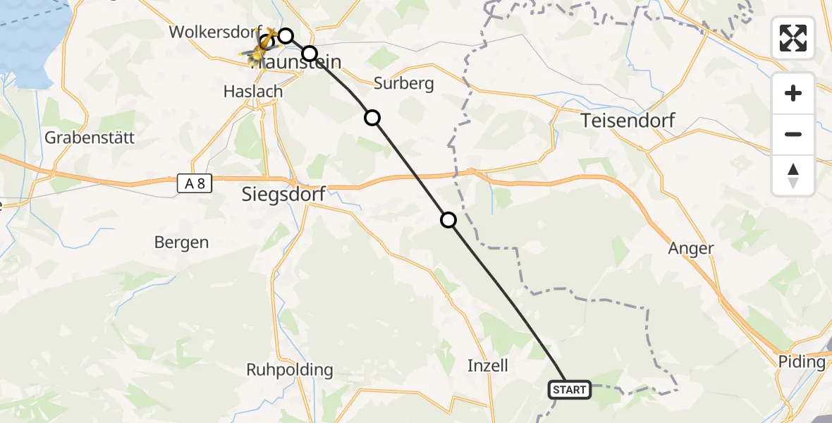 Flugroute Rettungshubschrauber Inzell - Traunstein Hospital, 18 September 2026, 13:21