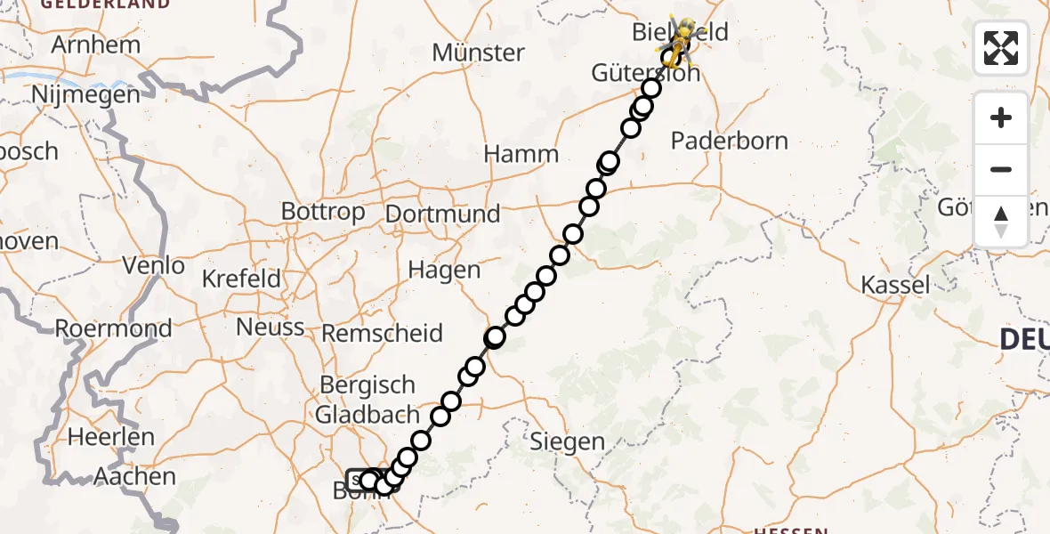 Flugroute Rettungshubschrauber Sankt Augustin - Luftrettungszentrum Bielefeld, 18 September 2026, 13:25