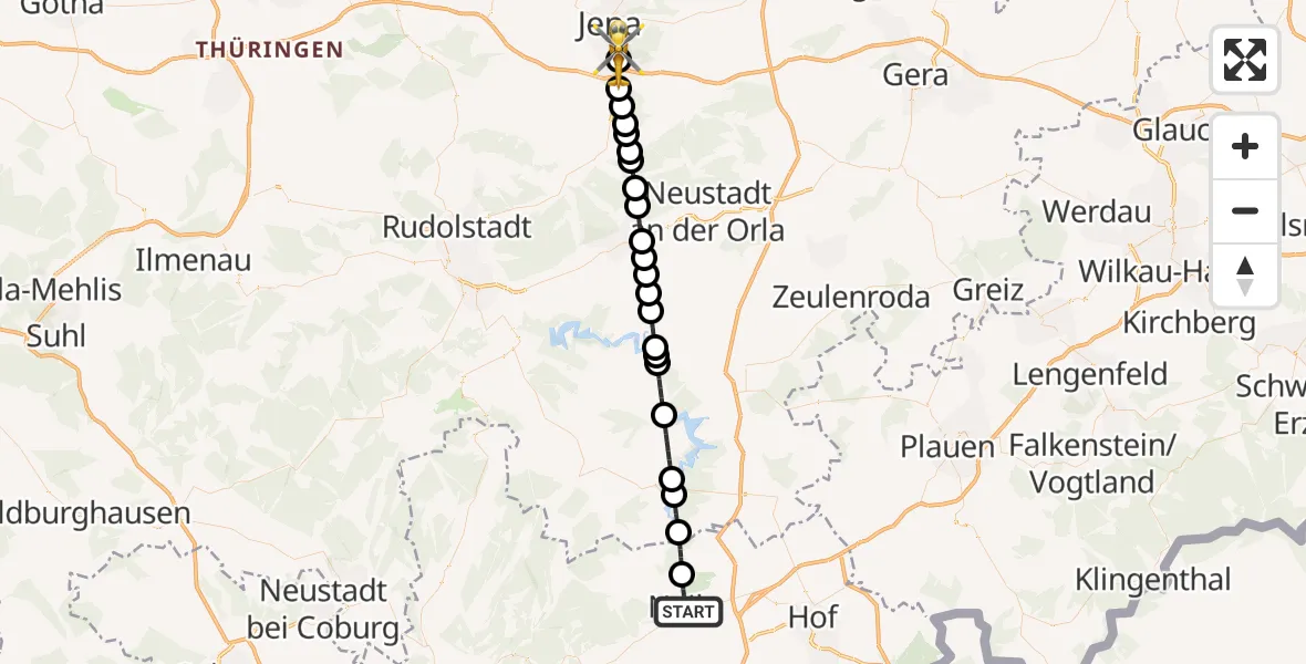Flugroute Ambulanzhubschrauber Naila - Lobeda Hubschrauberlandeplatz, 18 September 2026, 13:25