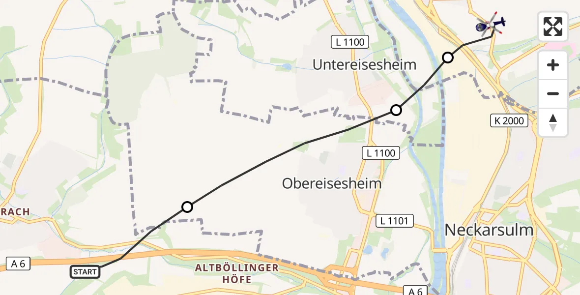 Flugroute Polizeihubschrauber Heilbronn - Bad Friedrichshall, 18 September 2026, 13:25