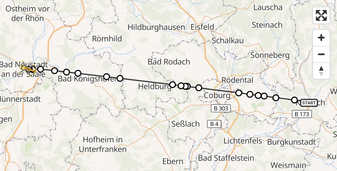Flugroute Rettungshubschrauber Kronach - Bad Neustadt an der Saale Hospital, 18 September 2026, 13:26