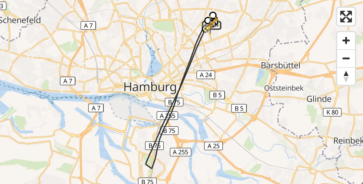 Flugroute Rettungshubschrauber Hamburg Military Hospital - Hamburg Military Hospital, 18 September 2026, 13:27