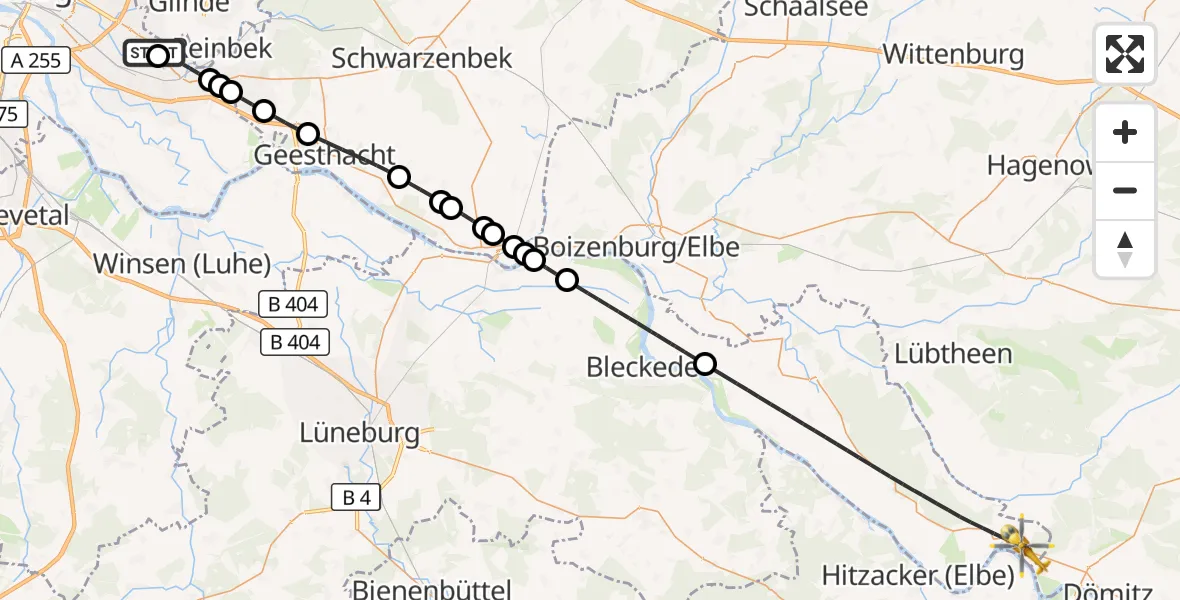 Flugroute Rettungshubschrauber Christoph Hansa ADAC Hubschrauberlandeplatz - Amt Neuhaus, 18 September 2026, 13:39
