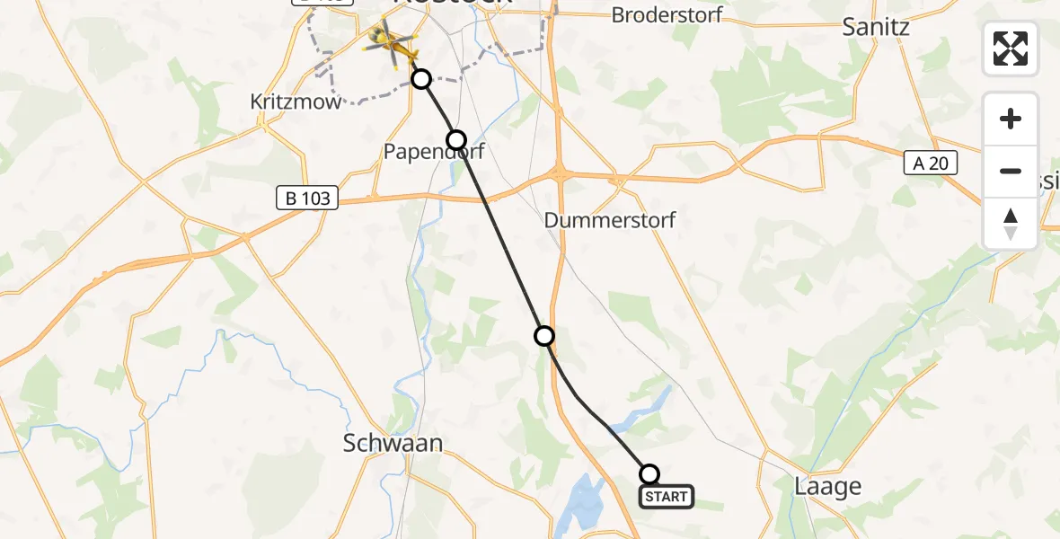 Flugroute Rettungshubschrauber Flughafen Rostock-Laage - Rostock, 18 September 2026, 13:50