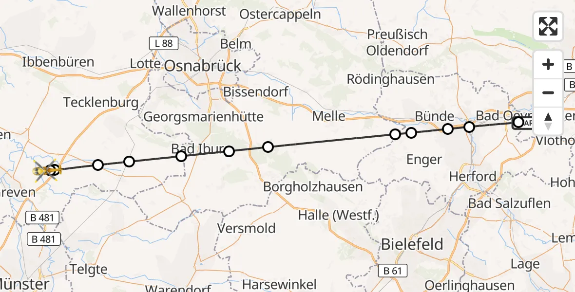 Flugroute Ambulanzhubschrauber Bad Oeynhausen - Christoph  Westfalen-ADAC, 18 September 2026, 13:53