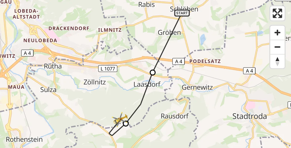 Flugroute Rettungshubschrauber Schlöben - Zöllnitz, 18 September 2026, 13:53