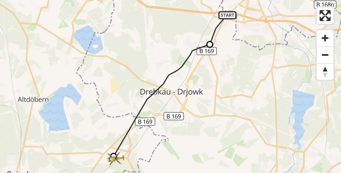 Flugroute Rettungshubschrauber Kolkwitz - Neupetershain, 18 September 2026, 13:53